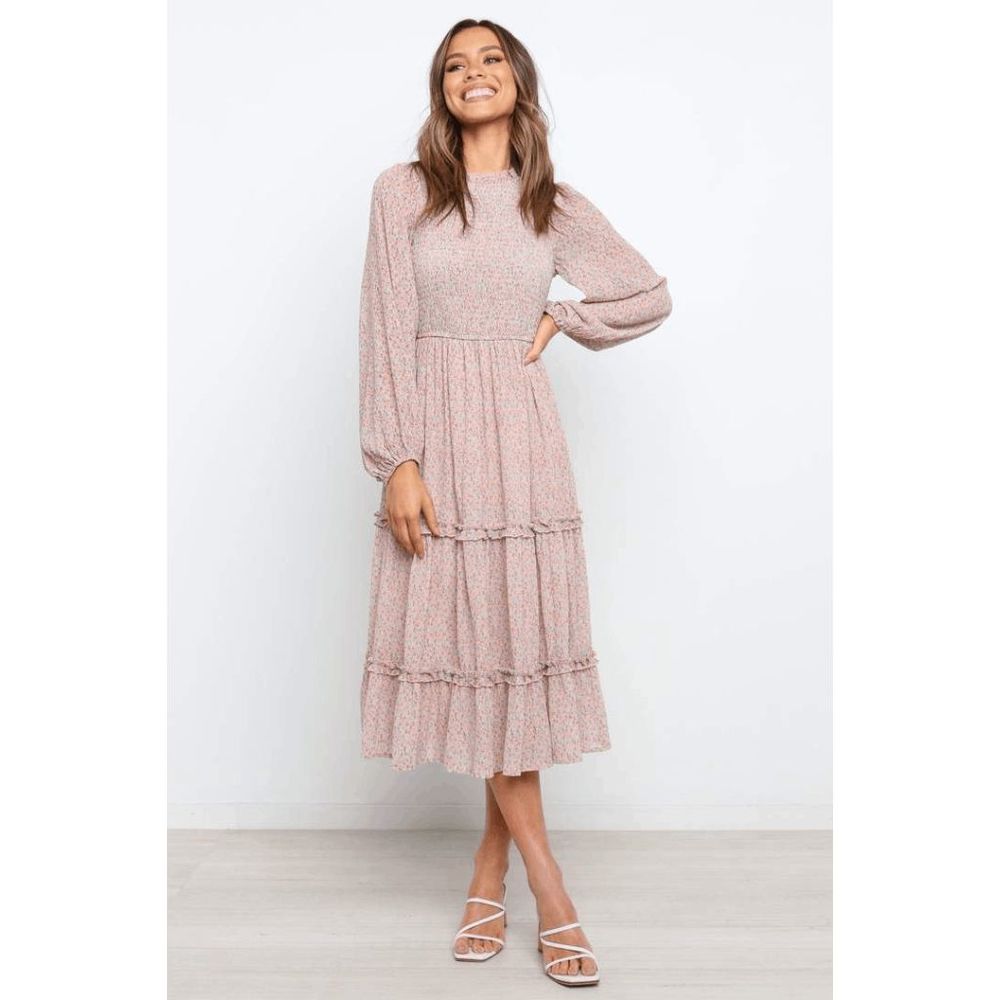 Nwt Petal & Pup Venessa Dress FRILL LONG SLEEVE MIDI DRESS Blush Floral  Size 12